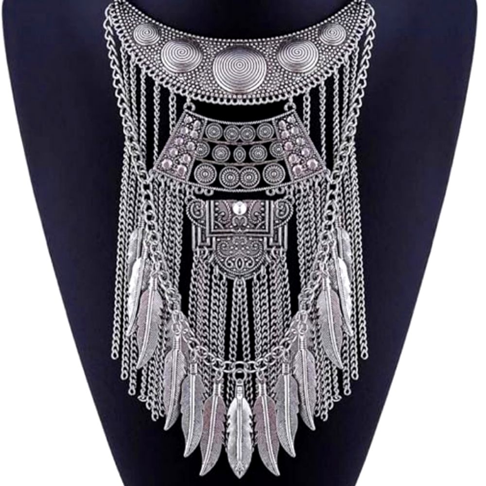 Exotic Silver Color Boho Necklace